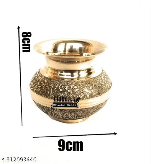 blissful decor Presents Pure Brass Lota | Kalash | Puja Lota | Decorations for Pooja with Capacity 200ml Religious Purpose, for Diwali, Mandir, Temple, Festival, Marriage, Wedding (medium-size)