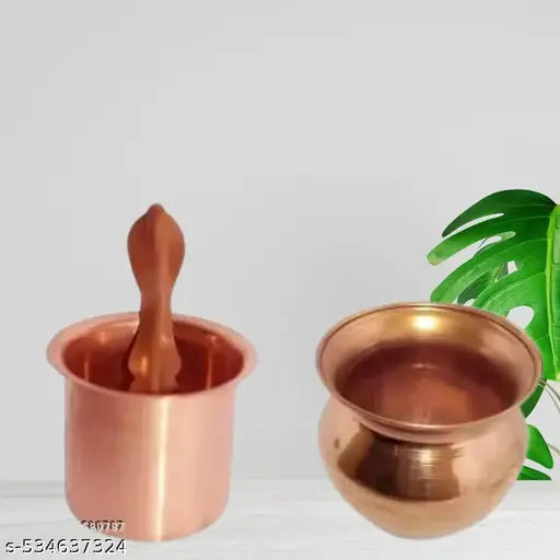 DARIDRA BHANJAN Copper Panchpatra with Aachmani (Spoon) for All Puja Purpose-4.5 Pooja lota Kalash for puja Copper Panch Patra Copper Tambe ka lota for puja lota for puja Copper lota for puja Copper panchapatra for puja (Big Size, Brown) Copper Kalash