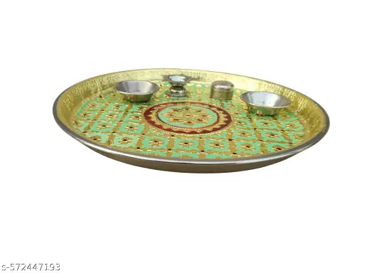 Handicrafted Meenakari Pooja Thali With Diya And Insence Stick Holder For Wedding And Gift
