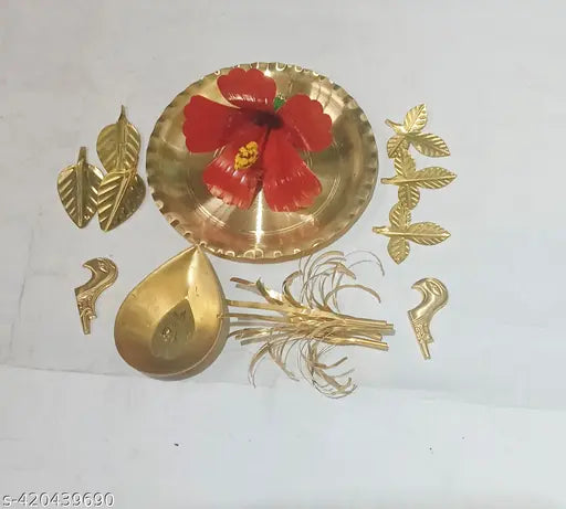 Stylish Pooja Thali Set with Gold Diya - Complete Kali Pooja Needs Combo Set