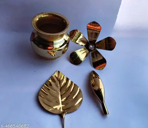 Mataraenterprise24-Glossy Mangal kalash with brassBetel leafand banana and Mango Leafs
