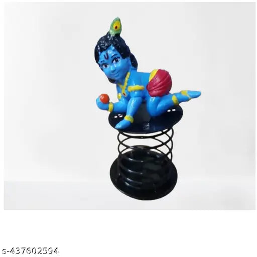 Indiacraft Lord Makhanchor Krishna and Basuri Ganesha Fun Spring Idol for car dashboard and office desk Study table