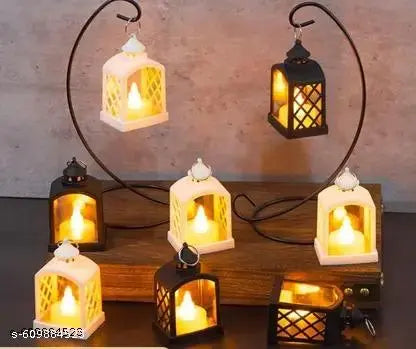 Pack Of 2  Battery Operated Mini Lantern Lamps | Wall Hanging LED Light Black, White Plastic Hanging Lantern  (10 cm X 5 cm, Pack of 2)