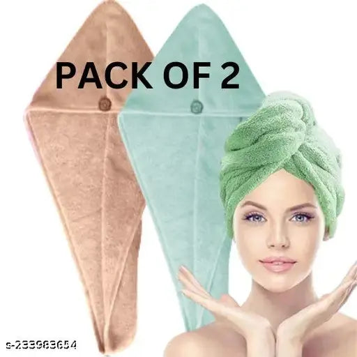 Hair Towel Wrap Turban Microfiber ' Hair Dry Towel Quick Dry Hair Had Trying Shower Head Towels Wrapped Bath Cap Anti Frizz Hair Care Dryer Towel For Women Girl Wet/Long /Curly/Phick Hair Shower Cap Heavy Quality Hair Wrap Towel Pack Of 2 ( Random Colour)