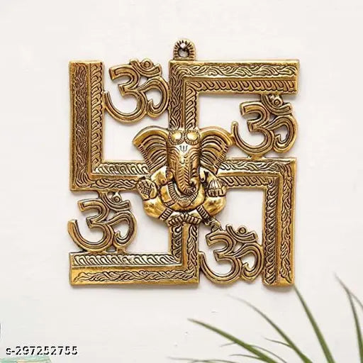 Swastick 4 om Metal Wall Hanging Om Swastik Ganesha Decorative Showpiece - 22.6 cm  (Metal, Gold) Home decoration,Temple decoration, Wall decoration,Door Decoration,Gift item,Office decoration,