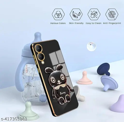 UMA ENTERPRISE'S Bunny Back Case and Covers Compatible for Viv'o Y28 with Folding Stand | Anti-Slip | Shockproof & Camera Protection (Black)