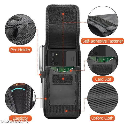 Phone Holster for Men, Belt Clip Pouch, for Mobiles up to 6.8”, Nylon Cell Phone Holster, Mobile Card Holder Case (XXL, Black)