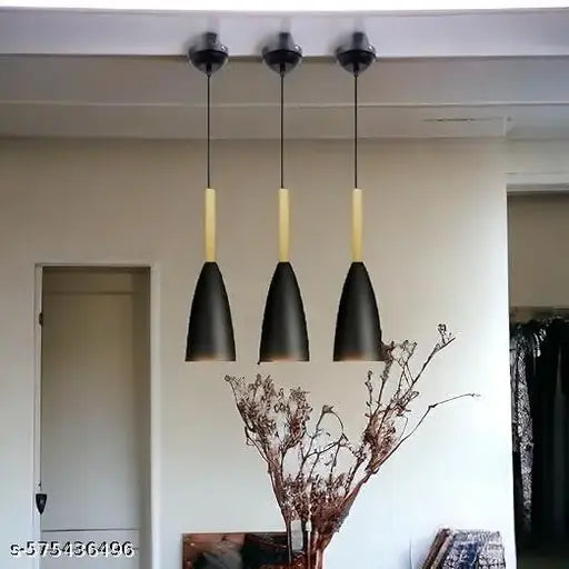 BECRAFT Aluminum Hanging Lights for Dining Table, Pendant Lamps for Kitchen Island, Bedroom Hanging Lamps and Living Room Lights E27 Bulb Included (Pack of 3) Black