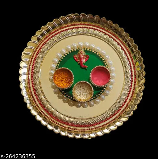 Decorative Haldi Kumkum Box/Medium Pooja Thali.[8 Inch]