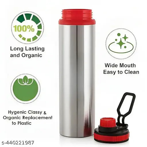 JASMIT Eco Sipper Stainless Steel Single Wall Water Bottle with Flip Cap/Fridge Refrigerator Bottle/ 100% Leak Proof/Office Bottle/School Bottle, 900 ML