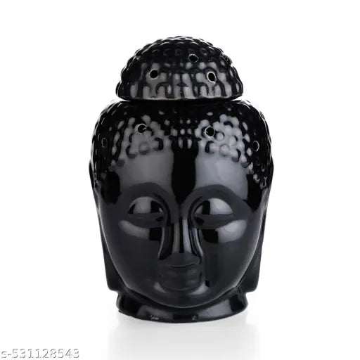 Ceramic T-light Buddha Aroma Diffuser with 2 Candles & 10ml Lemon Grass Aroma Oil for Home/Office & Spa Air Purifier and Freshener for Aromatherapy (Pack of 1, Black)