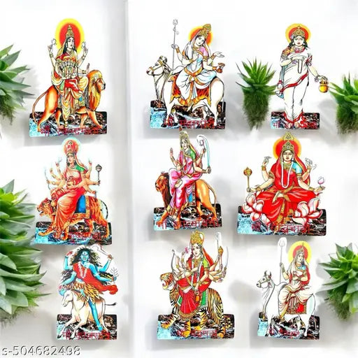 Nav Durga Wooden MDF Set for Navratri Decoration – 4 Inch