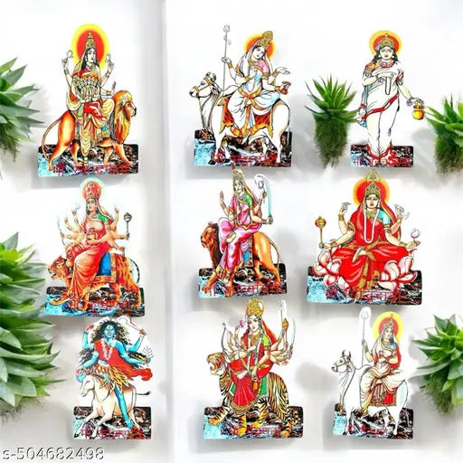 Brij Sugandha Nav Durga Wooden MDF Set for Navratri Decoration