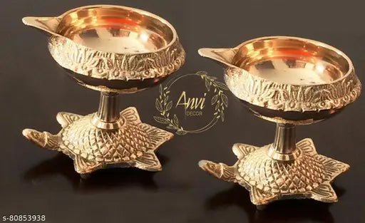 ANVI Decor Premium Brass Kuber Deep Kachua  / Oil Lamp/ Pooja DeepaK/ Size- Medium (Pack of 2)