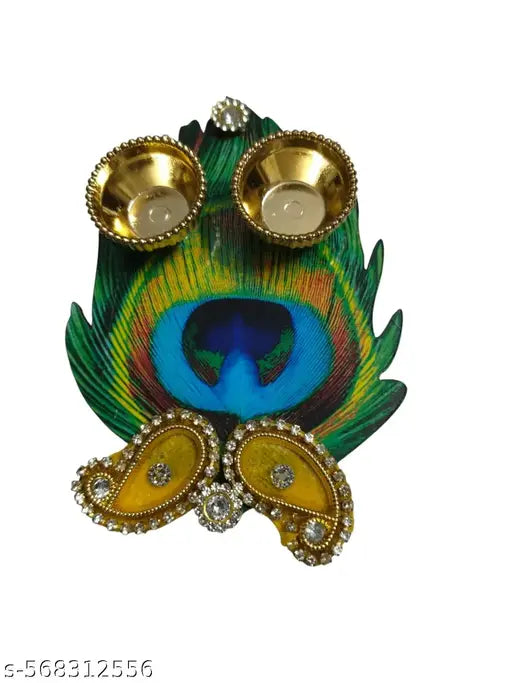 Handcrafted Morpankh With Golden Katori for Roli and Chawal, Decoration for Home | Office | Diwali | For Gifting | & All Special Festival Decoration (7