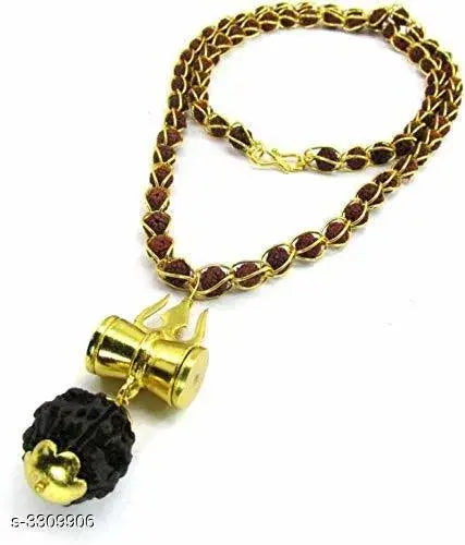 King and Queen 5 Mukhi Rudraksha Shiv Shakti Kavach with Trishul and Damru Pendant Set