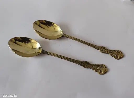 Brass Spoon Set 2 - Big Size "brass dessert spoons"brass spoons kitchen"old brass spoons"indian brass spoons"designer brass spoons"