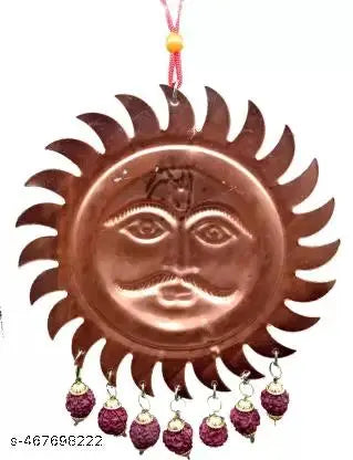 Banarasi Baba Kaal Bhairav Sun Face Gate & Wall Hanging | Hand Painted Copper Traditional Banarasi Spiritual Hindu Vastusastra Gift | Decor for Office, Home, Shop (Rudraksh, 7 * 7)