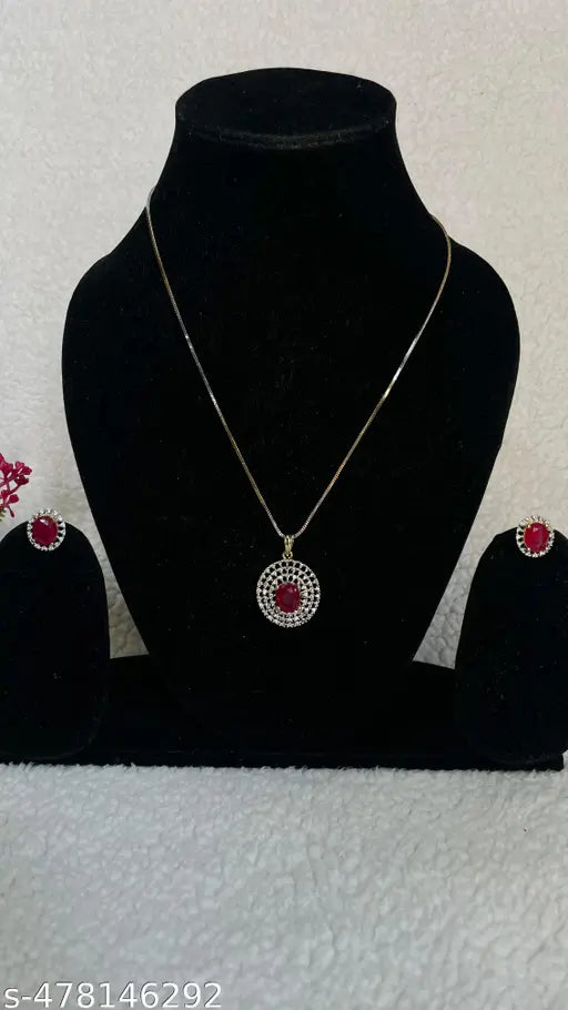 Shanvika Gold-Plated American Diamond Pendant Set with Earrings and Dual-Tone Silver-Gold plated chain for Women and Girls