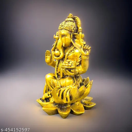 Sai Collection Gold Plated Polyresin Ganesh Idol Murti For Ganesh Chaturthi Gift, Diwali Gift  Resin Ganesh Sitting On Lotus Idol Decorative Showpiece