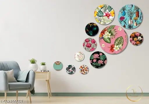 Set of 11 Mdf Wooden Wall Hanging Round Shaped Home Decor Plates For home decoaration
