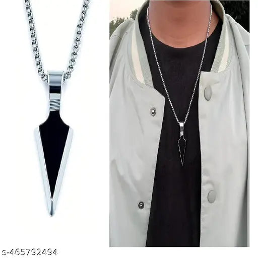 Stylish Men’s Pendant Locket | Black Mirror Arrows Locket with Silver Chain Bracelet for Men & Boys