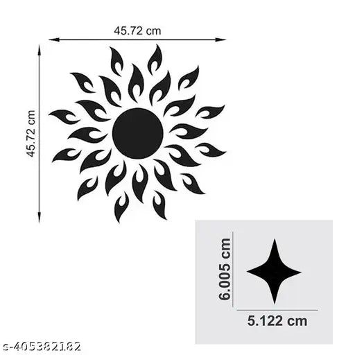 Inspire Walls Golden Sun 45 cm & 50 Stars Mirror Stickers for Wall - 3D Acrylic Wall Decor | Mirror Stickers | Mirror Stickers for walls | Self-adhesive mirror | Decorative mirror | Wall Decor Mirror (Golden Sun 45 cm & 50 Stars Mirror)