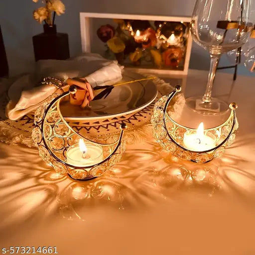Golden Moon Shape Candle Holder, Candle Holder Metal Moon Candle Stand Tea Light Holder, Modern Luxury Metal Candlestick Desktop Ornaments