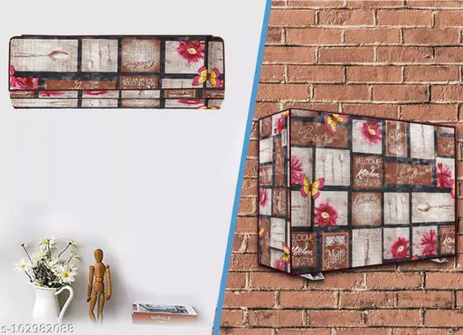 E-Retailer® Waterproof and Dustproof PVC Split Ac Cover Suitable for 1.5 Ton & 2 Ton (Color-Floral Brown, Size- Indoor-45x12.5x8, Outdoor-35x15.5x27 Inches)