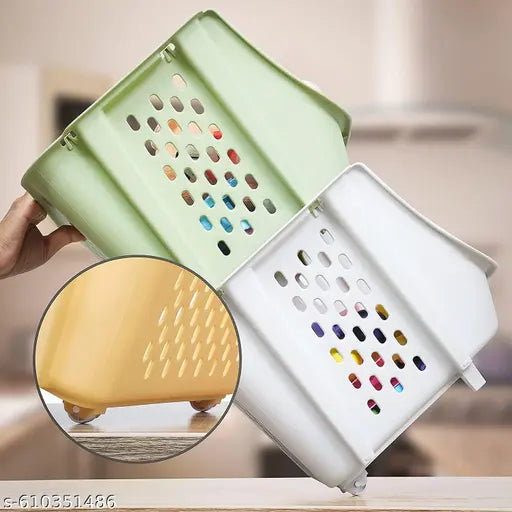Stackable Ventilated Plastic Storage Baskets – Multi-Purpose Organizer Bins for Kitchen, Toys, Pantry & Bathroom – Durable, Space-Saving & Easy to Clean