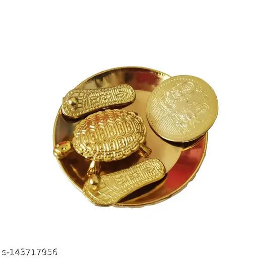 Laxmi Charan Paduka, Wish Fulfilling Tortoise, SHUBH LABH LAXMI Ganesh Pocket Coin on Plate, Fengshui, Diwali Auspicious Items Pooja Kit Brass...