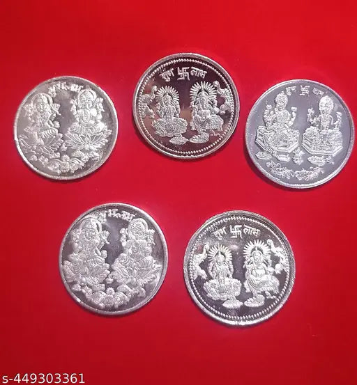 10gm Subh Labh Laxmi Ganesh Silver Plated Coin With Shagun Potli Pouch For Diwali/Gift/Home Temple (Pack of 5)