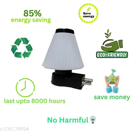 White & Green Umbrella Shape LED Night Lamp for Bedroom, Kids Room & Mandir | Energy Saving Plug-in Light(SET-2)