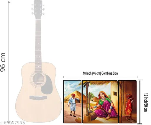 Set of 3 Rajasthani /Wall Painting For Living Room UV Textured Home Decorated Gift Item 6 MM MDF Painting 12 Inch x 18 Inch