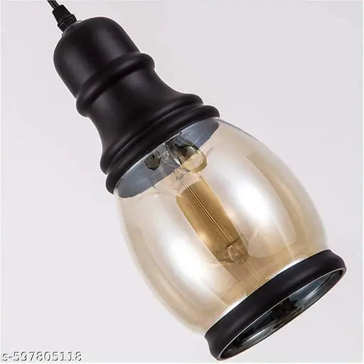Kalawall Hanging Pendant Light, Black Metal and Glass Shade, Adjustable Cord, Decorative Ceiling Lamp for Living Room, Dining Room, Kitchen, Bedroom, Home Decor, Warm Glow (Amber)