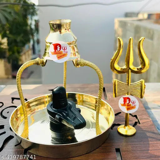 SANSKAARI  Shivling With tasta trishul & And Lord Shiva Brass tipai lota set For Pooja Black Stone Shiv Lingam Marble Shiv Puja Samagri