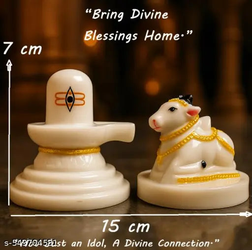 Marble Finish Shivling and Nandi Idol Spiritual Showpiece for Home Temple Pooja Room Dashboard Decor Office Table Shelf Mandir Vastu Decorative Item for Meditation Gifting Purpose Hindu God Mahadev Idol for Peace Prosperity and Positive Energy