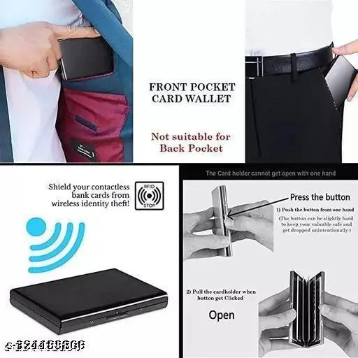 Sonrisa Water-Resistant Stainless Steel RFID Protected Black Metal Debit/Credit Business Atm 6 Card Holder