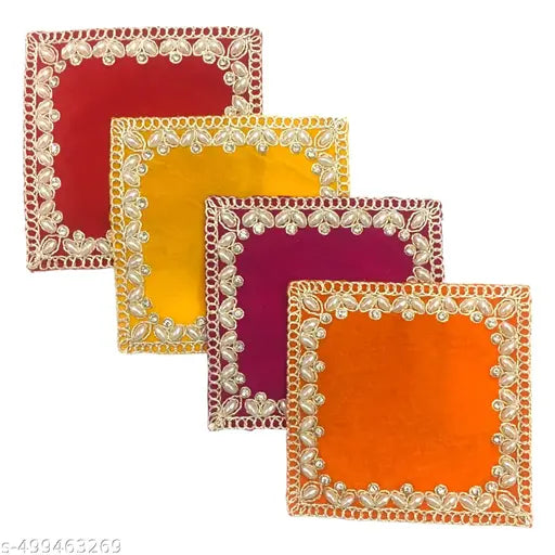 Velvet Red Pooja Aasan Cloth / Chowki Aasan Kapda for Puja Table, Home Mandir, Temple, Pooja Ghar and God Idol Sitting