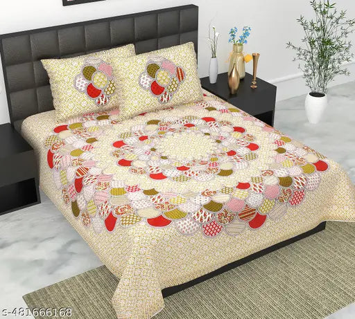 Designer Trendy Pure Cotton Queen Size Bedsheet with 2 Pillow Covers