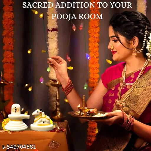 Marble Finish Shivling and Nandi Idol Spiritual Showpiece for Home Temple Pooja Room Dashboard Decor Office Table Shelf Mandir Vastu Decorative Item for Meditation Gifting Purpose Hindu God Mahadev Idol for Peace Prosperity and Positive Energy