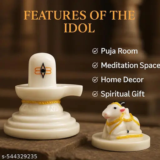 Shivling with Nandi Bull Idol | Resin Marble Finish Murti for Mandir, Puja Room, Car Dashboard | Spiritual Home Decor Showpiece |  Shastra Positive Energy Statue | Perfect Gift for Housewarming, Festivals, and Devotees