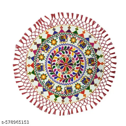 Traditional Embroidery Round Pooja Thali Rumal, Wedding Beautiful Hand Work Thali Rumal (24 Inch)