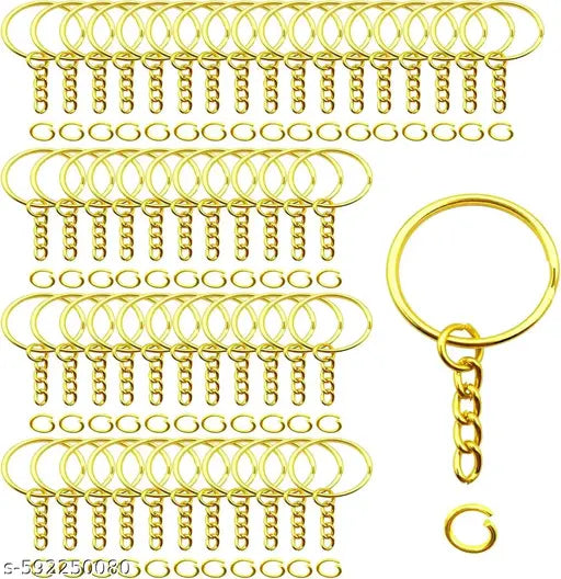 50Pcs, Keyring Keychain Split Gold Plated Alloy Keychain for Bike, Car, House, Office & Diy Craft Keychain Rust Free Heavy Duty - Golden