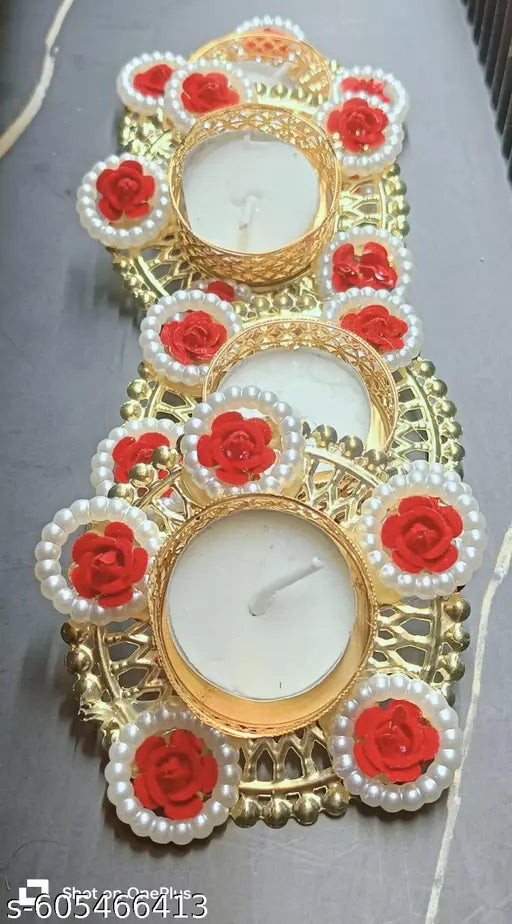 5Red Rose T Light DIYA Set of 4 with Wax