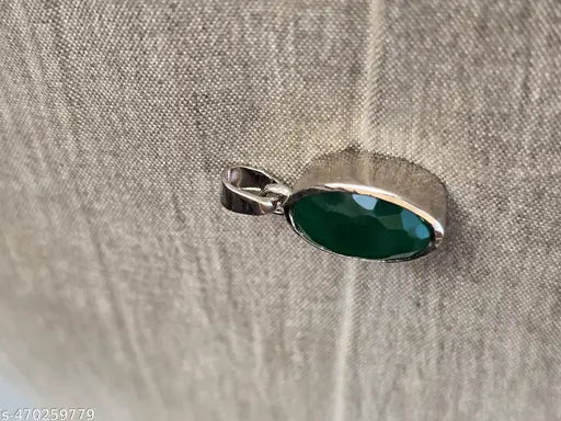 7.25 Ratti Certified Natural Emerald Panna Panchdhatu Adjustable Rashi Ratan Silver Plating Pendant for Astrological Purpose Men & Women