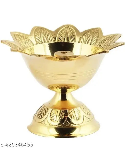 Anvi DECOR Devdas Deep Brass Diya (Size: 2) Brass Devdas Diya Oil Puja Lamp Engraved Design Table Diya for Home Mandir Office Festival Puja Gifts Decor (6.8cm Height x 8.9cm Length) - 70 GMS