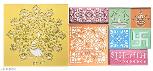 Artonezt Ready to Draw Rangoli Making Stencils for Navratri Pongal Diwali Pooja Mandir Floor Decoration Set of 8 DIY Kolam Rangoli Stencils