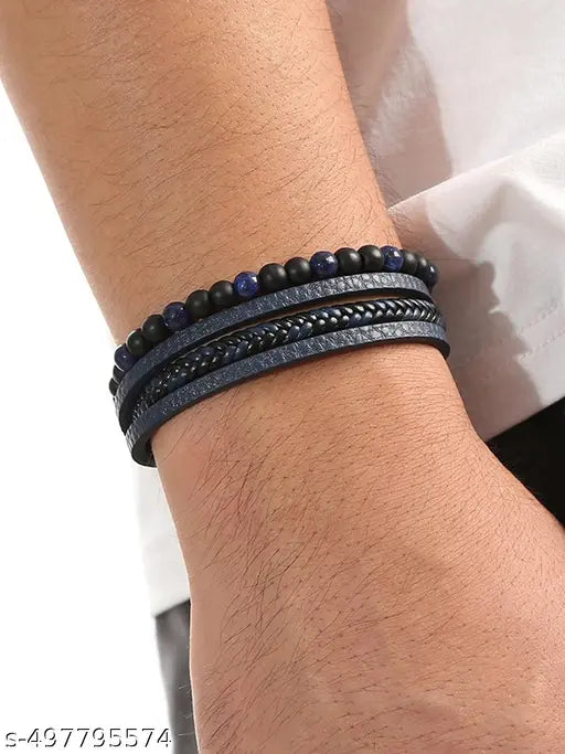 Jewels Galaxy Latest Style Leather Multi Layered Bracelet For Boys And Men (1 Pack 1 Bracelet)