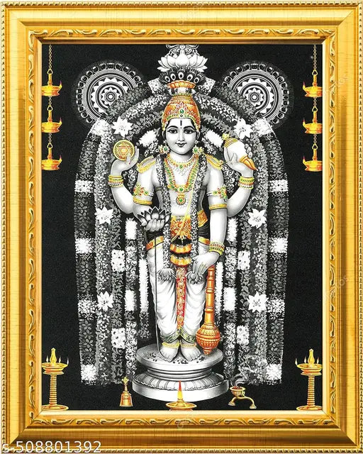 Lord Guruvayurappan Guruvayoorappan Wall Painting Framed Home Decor golden designed frame with Laminated(5 inchesx 7inches)